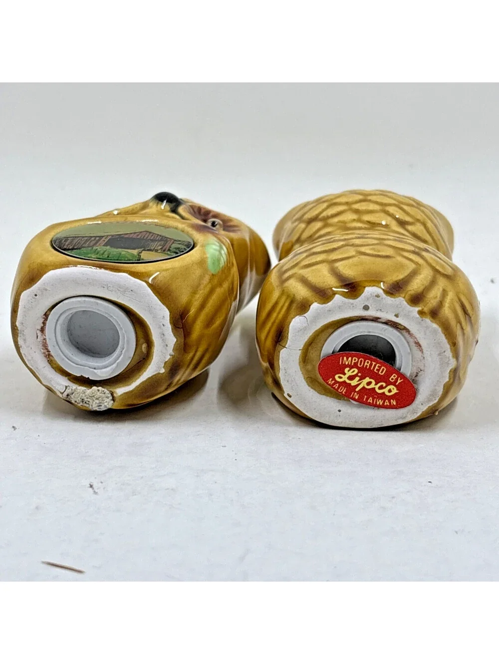 Owl Salt and Pepper Shakers Floral  Vintage Indiana Bridges Souvenir pieces